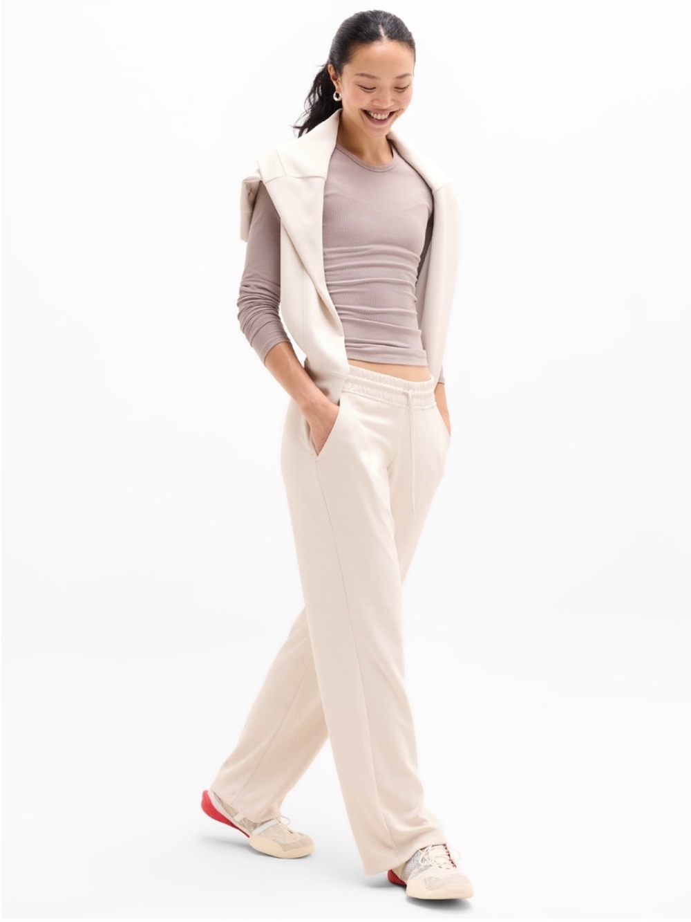 Athleta Cream Wide-Leg Knit Pants